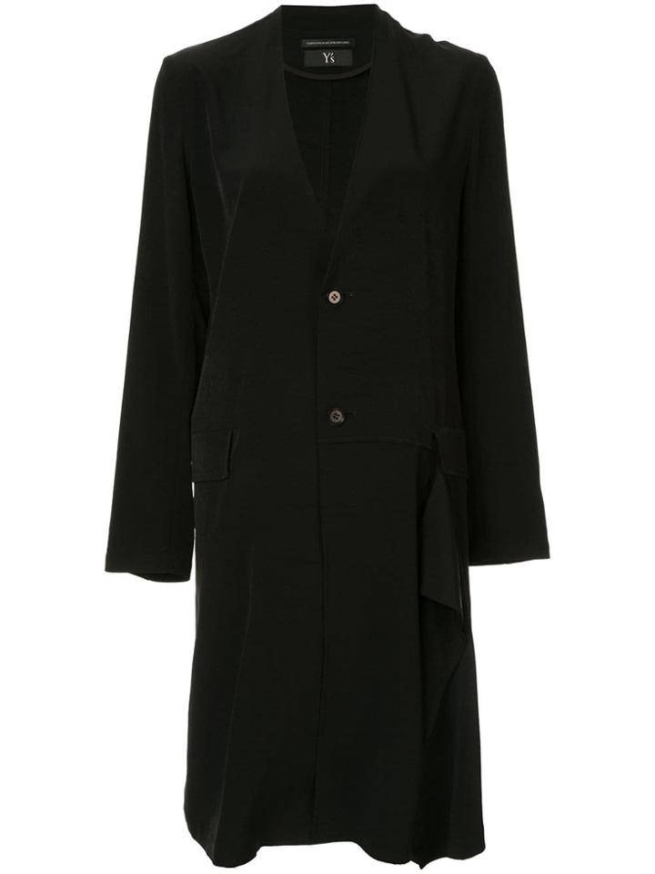 Y's Lightweight Ruffle Detail Coat - Black