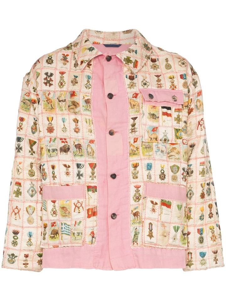 Bode Cigar Label Patchwork Cotton Jacket - Pink