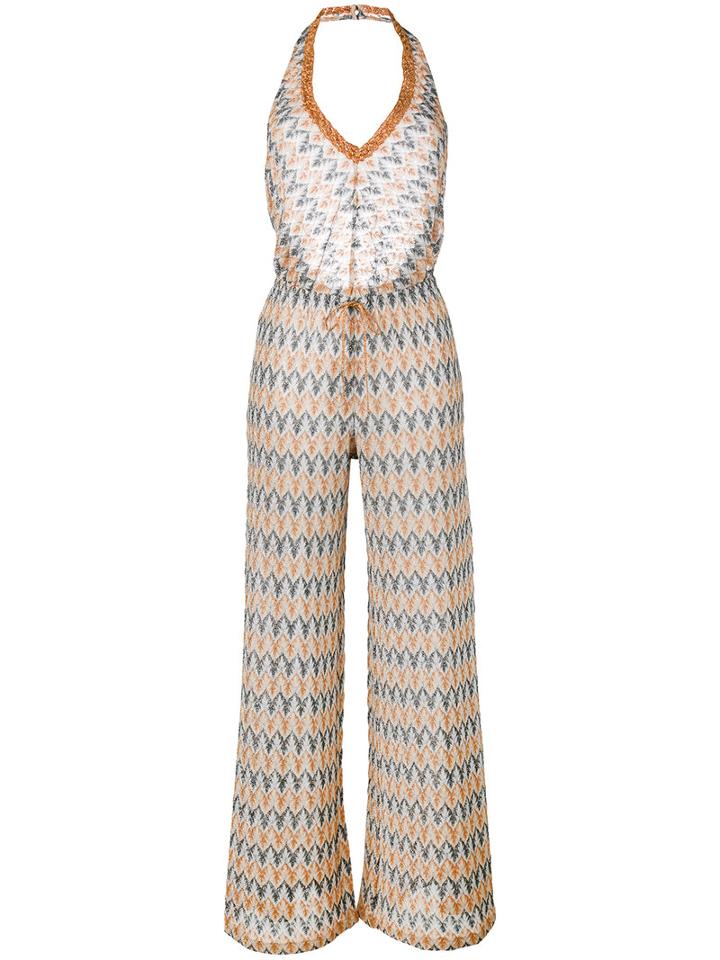 Missoni - Halterneck Zig-zag Jumpsuit - Women - Viscose/polyester/cupro - 40, Nude/neutrals, Viscose/polyester/cupro