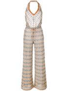 Missoni - Halterneck Zig-zag Jumpsuit - Women - Viscose/polyester/cupro - 40, Nude/neutrals, Viscose/polyester/cupro