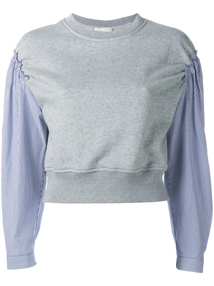 3.1 Phillip Lim Pinstripe Sleeve Sweatshirt, Women's, Size: Large, Grey, Cotton