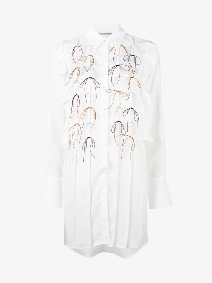 Marco De Vincenzo Pleated Bow Shirt Dress, Women's, Size: 40, White, Polyester