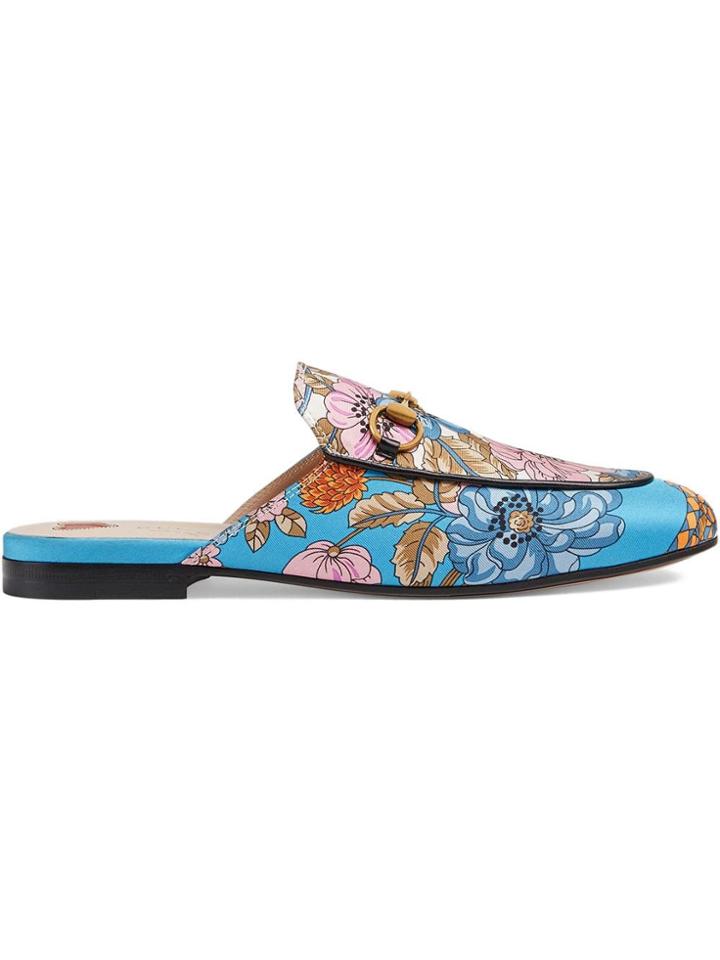 Gucci Princetown Flowers And Tassels Print Slipper - Blue