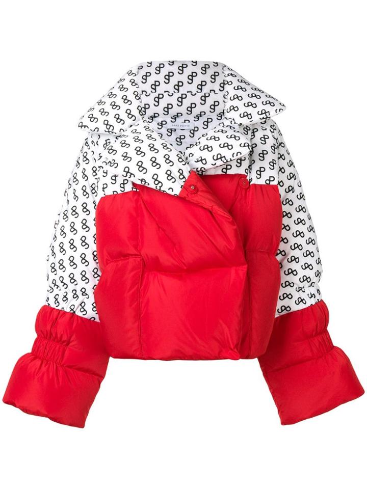 Saks Potts Logo Print Panelled Puffer Jacket - White