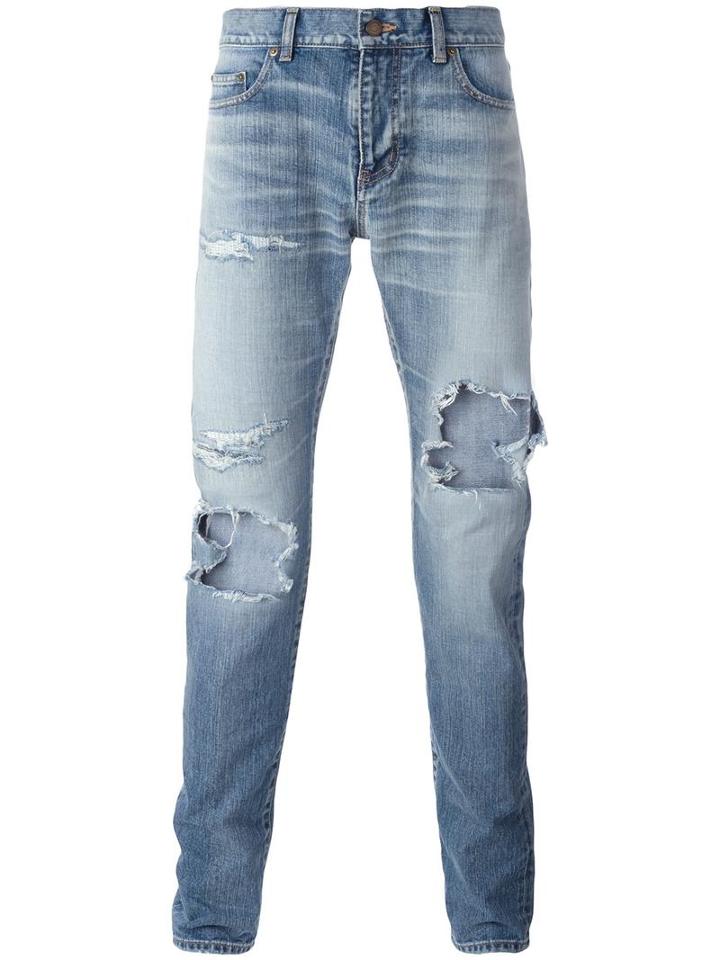 Saint Laurent Distressed Effect Jeans, Men's, Size: 29, Blue, Cotton
