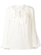 Giambattista Valli Embroidered Tie Neck Keyhole Blouse - White