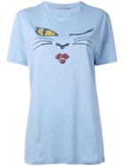 Ermanno Scervino 'cat Wink' Motif T-shirt, Women's, Size: 42, Blue, Cotton/glass/brass