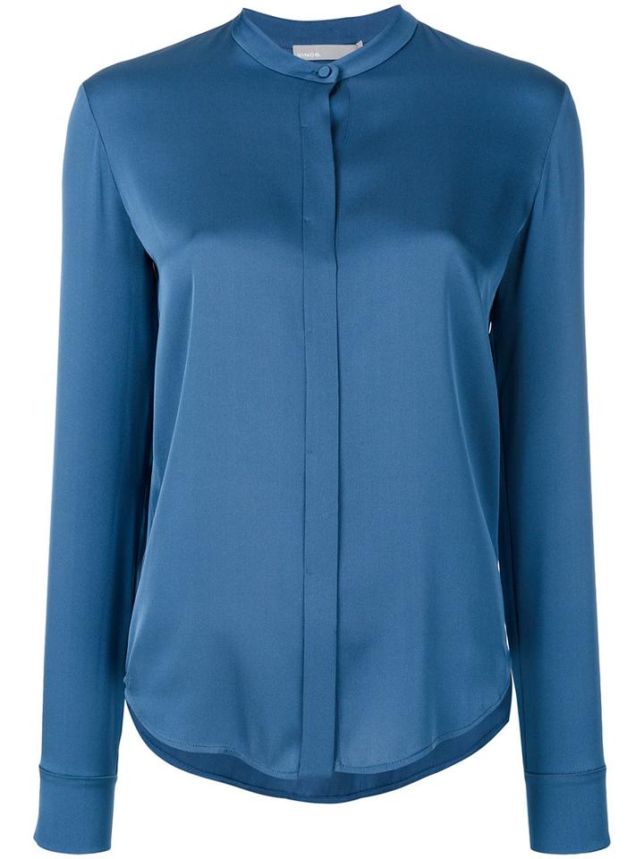 Vince - Band Collar Blouse - Women - Silk/spandex/elastane - 4, Blue, Silk/spandex/elastane