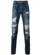 Philipp Plein Distressed Straight-leg Jeans, Men's, Size: 29, Blue, Cotton/spandex/elastane