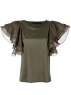 Muller Of Yoshiokubo - Ruffle Sleeve Blouse - Women - Cotton/lyocell - 40, Green, Cotton/lyocell
