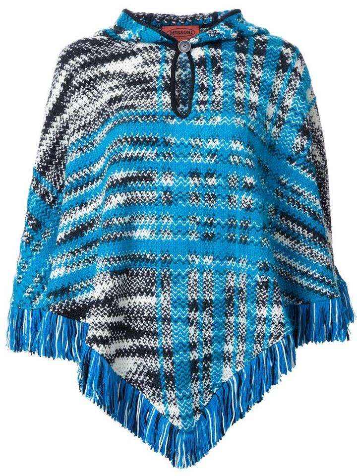 Missoni Fringed Poncho, Women's, Size: Medium, Blue, Nylon/mohair/wool