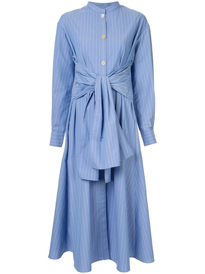Le Ciel Bleu Striped Front Tie Shirt Dress - Blue