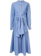 Le Ciel Bleu Striped Front Tie Shirt Dress - Blue
