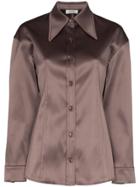 We11done Exaggerated Collar Satin Shirt - Brown