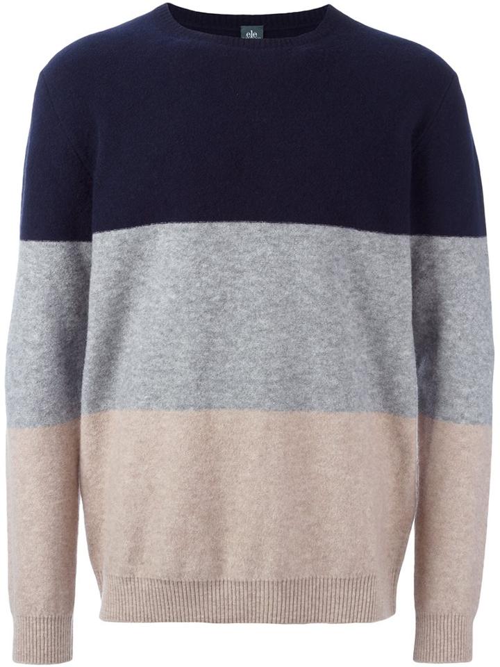 Eleventy Striped Crew Neck Jumper, Men's, Size: Xl, Blue, Silk/polyamide/spandex/elastane/merino
