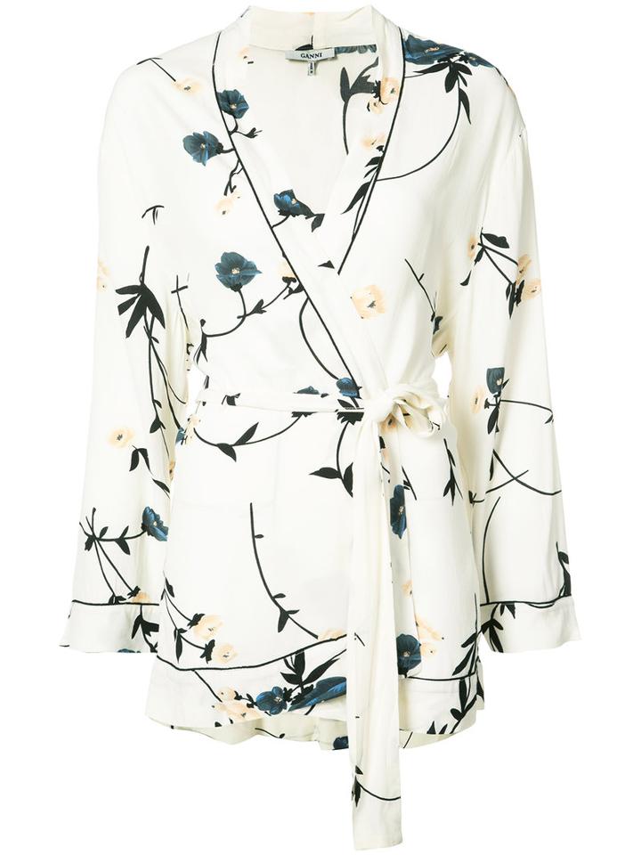 Ganni - Belted Wrap Shirt - Women - Viscose Crepe - M, White, Viscose Crepe