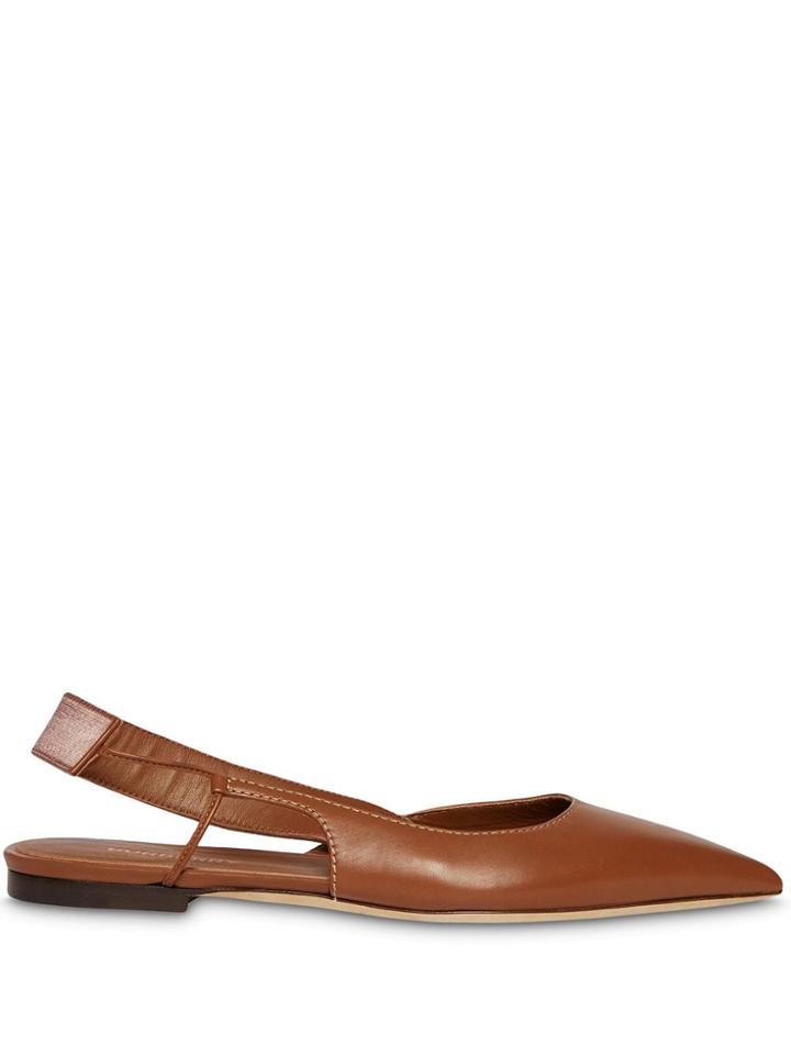 Burberry Logo Detail Leather Slingback Flats - Brown