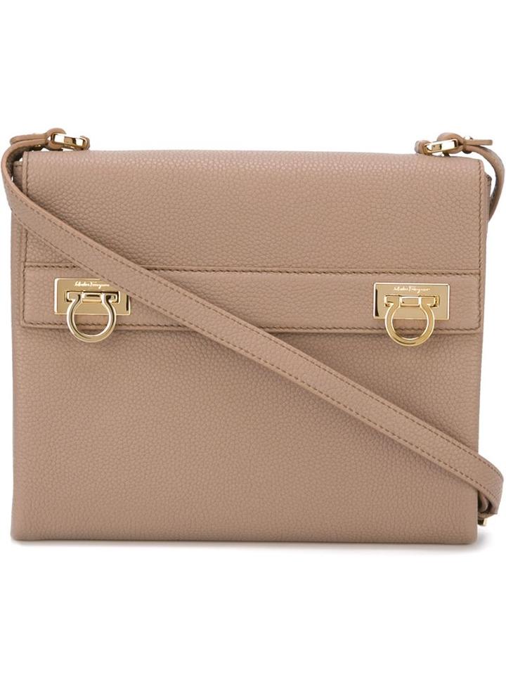 Salvatore Ferragamo Gancio Lock Shoulder Bag, Women's, Brown, Calf Leather