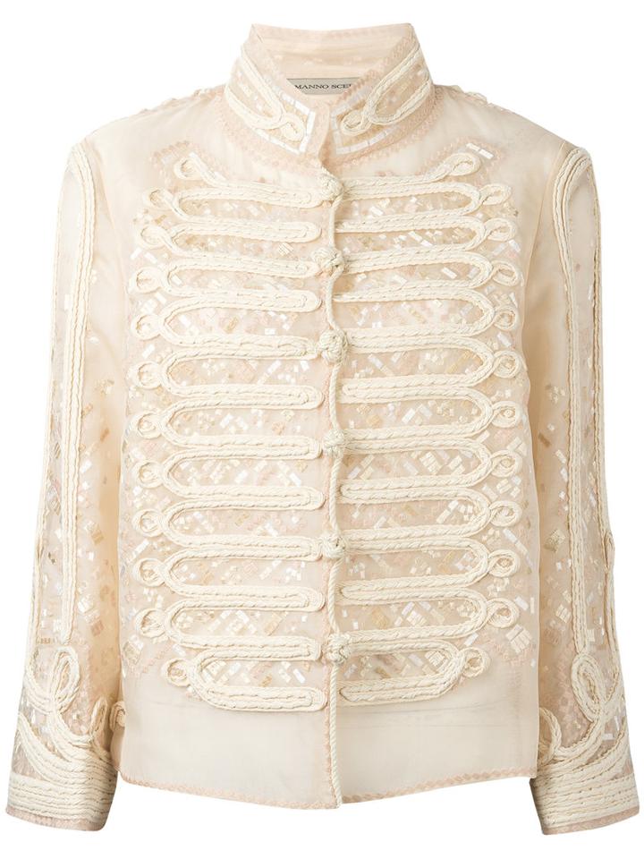 Ermanno Scervino - Double-breasted High Neck Shirt - Women - Silk/viscose - 40, Nude/neutrals, Silk/viscose