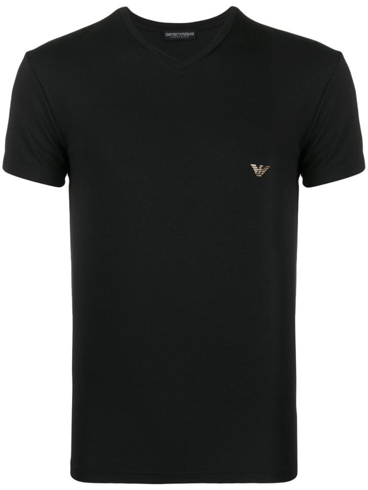 Emporio Armani Logo Print V-neck T-shirt - Black