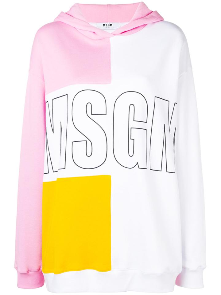 Msgm Logo Colour-block Hoodie - White