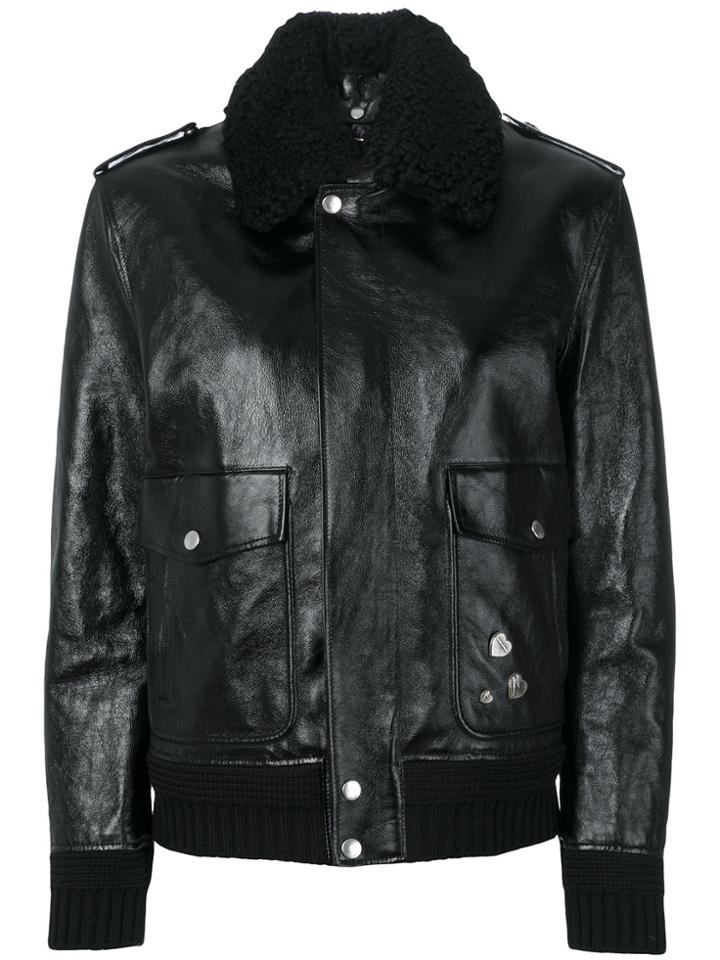 Saint Laurent Shearling Trim Flight Jacket - Black