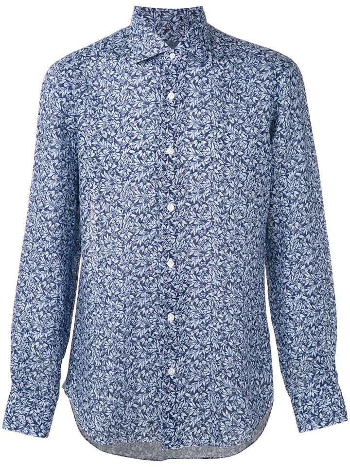 Barba - Patterned Shirt - Men - Linen/flax - 41, Blue, Linen/flax