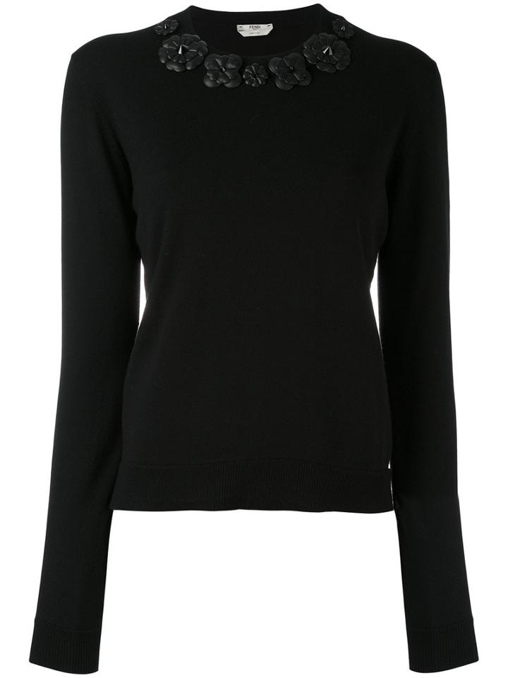 Fendi - Floral Embroidered Sweater - Women - Plastic/wool - 38, Black, Plastic/wool