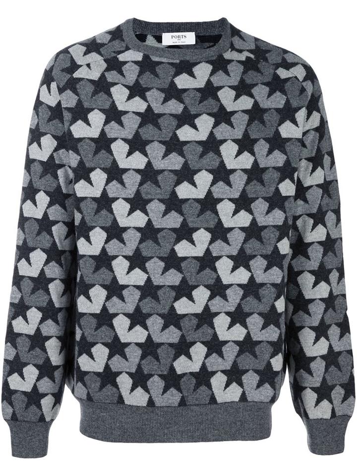 Ports 1961 Star Print Sweatshirt, Men's, Size: Xl, Black, Virgin Wool