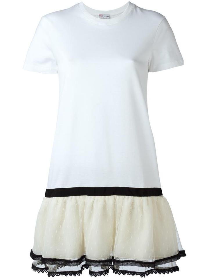 Red Valentino Ruffled Layered Skirt Dress, Women's, Size: Small, White, Cotton/polyamide/polyester
