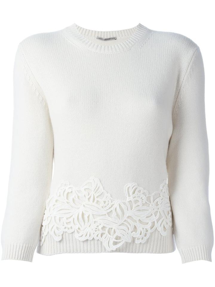 Ermanno Scervino Floral Applique Jumper, Women's, Size: 44, Nude/neutrals, Acrylic/polyester/cashmere/virgin Wool