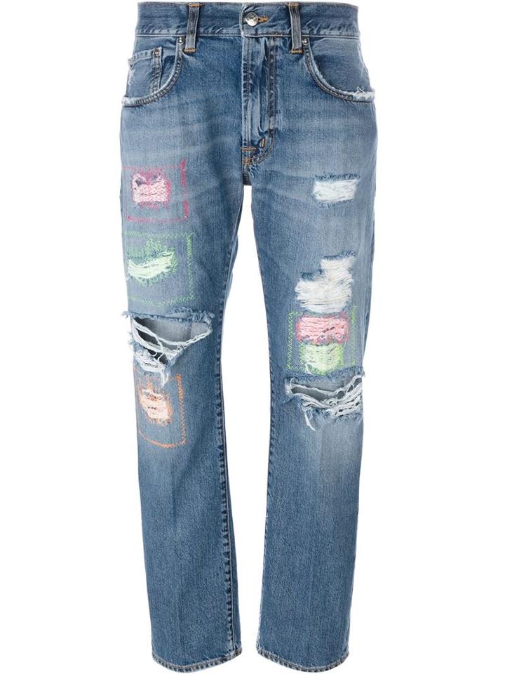 +people Distressed Boyfriend Jeans, Women's, Size: 28, Blue, Cotton