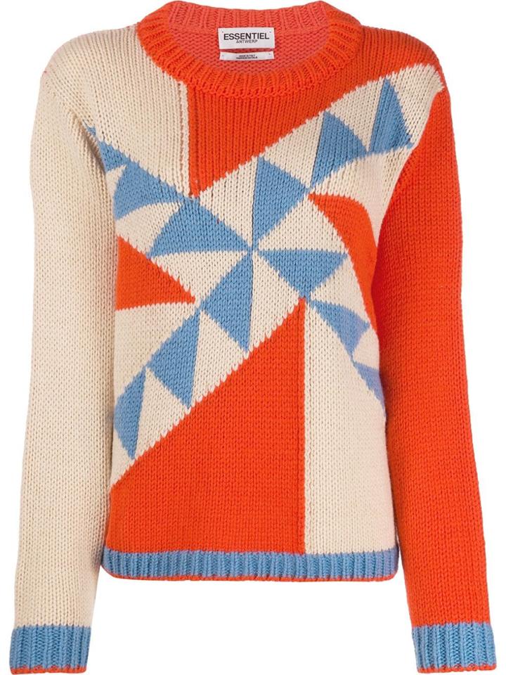 Essentiel Antwerp Block Jacquard Jumper - Orange