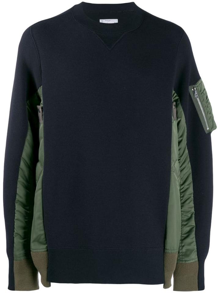 Sacai Nylon Inserts Crew Neck Sweater - Blue