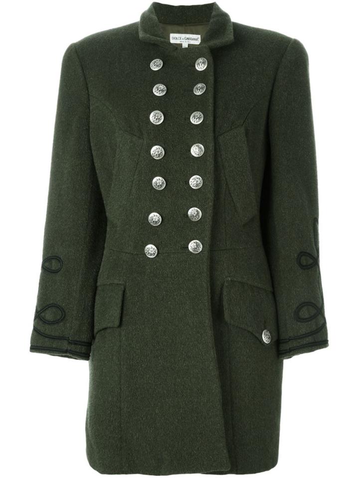 Dolce & Gabbana Vintage Buttoned And Embroidered Coat - Green