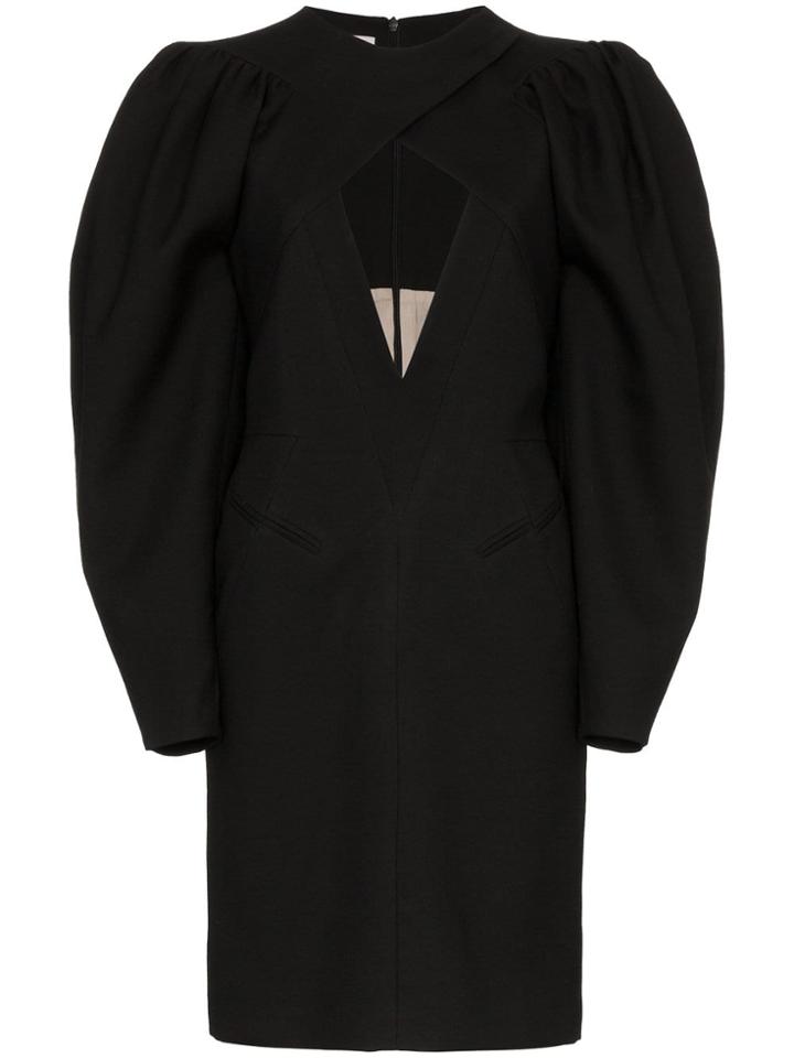 Situationist Voluminous Sleeve Open Front Wool Dress - Black