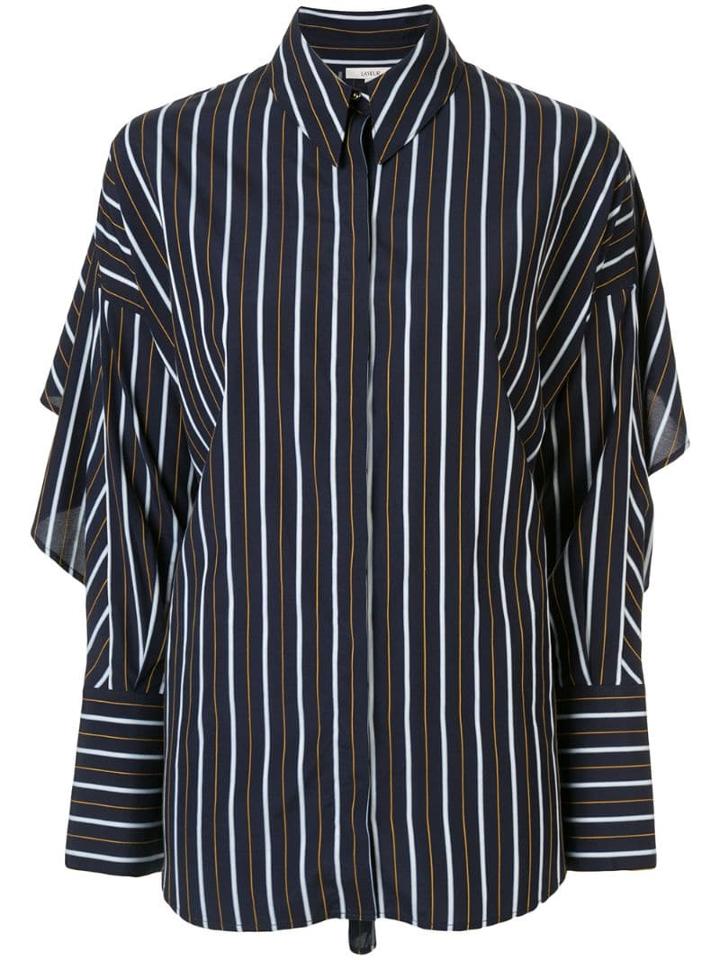 Layeur Striped Ruffled-sleeve Shirt - Blue