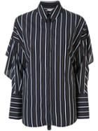 Layeur Striped Ruffled-sleeve Shirt - Blue