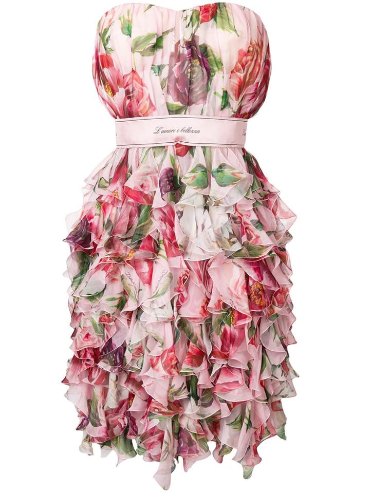 Dolce & Gabbana Strapless Floral Print Dress - Pink & Purple