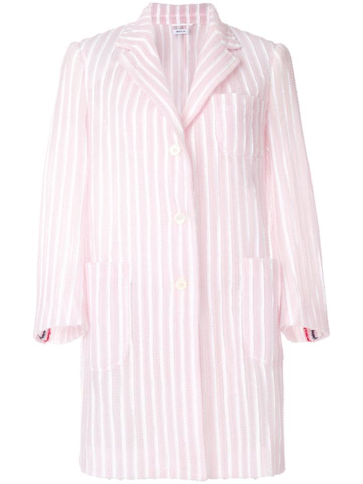 Thom Browne Single Breasted Sack Overcoat In Tulle Seersucker