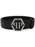 Philipp Plein Branded Buckle Belt - Black