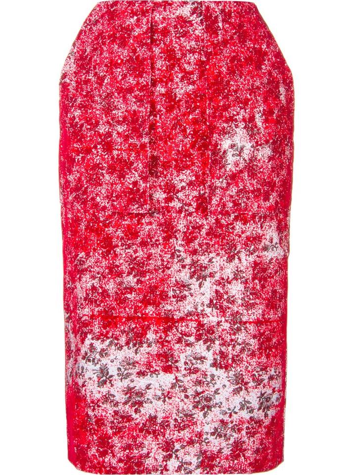 Ponti - Floral Pencil Skirt - Women - Cotton/rayon/artificial Leather - One Size, Red, Cotton/rayon/artificial Leather