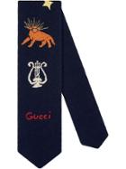 Gucci Wool Tie With Embroidery - Blue