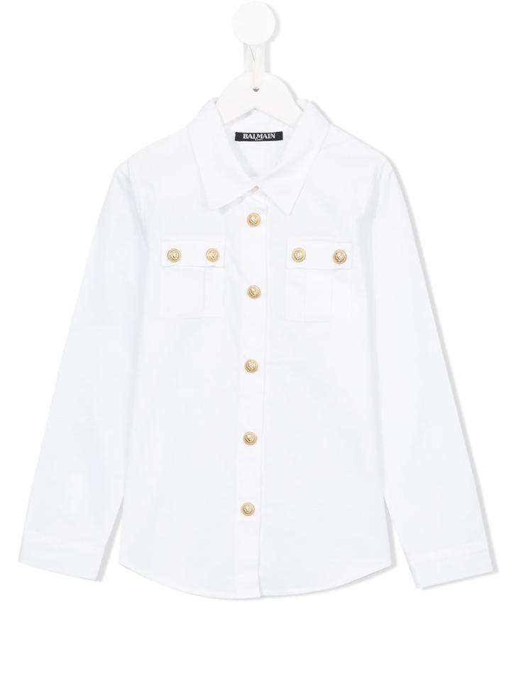 Balmain Kids Military Shirt, Boy's, Size: 10 Yrs, White
