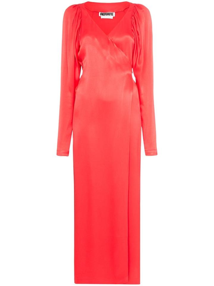 Rotate V-neck Tie Waist Wrap Dress - Red