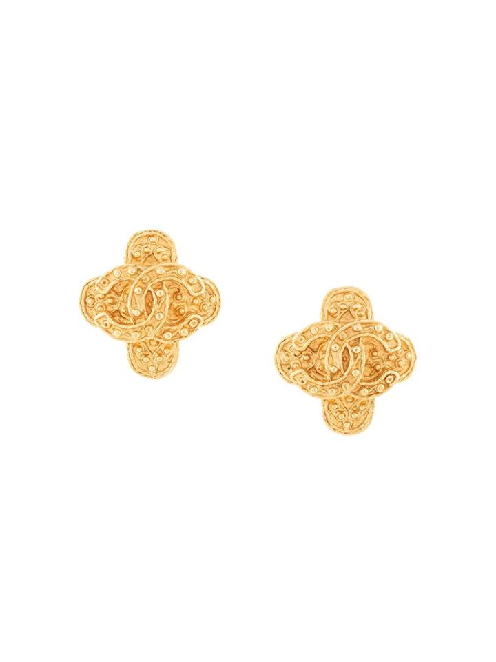 Chanel Vintage Cross Cc Dotted Earrings - Gold