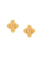 Chanel Vintage Cross Cc Dotted Earrings - Gold