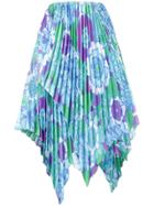 Richard Quinn Floral Print Asymmetric Pleated Skirt - Blue