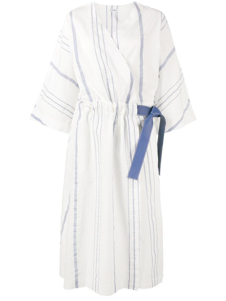 Loewe - Stripe Wrap Dress - Women - Cotton/linen/flax/lamb Skin - 38, White, Cotton/linen/flax/lamb Skin