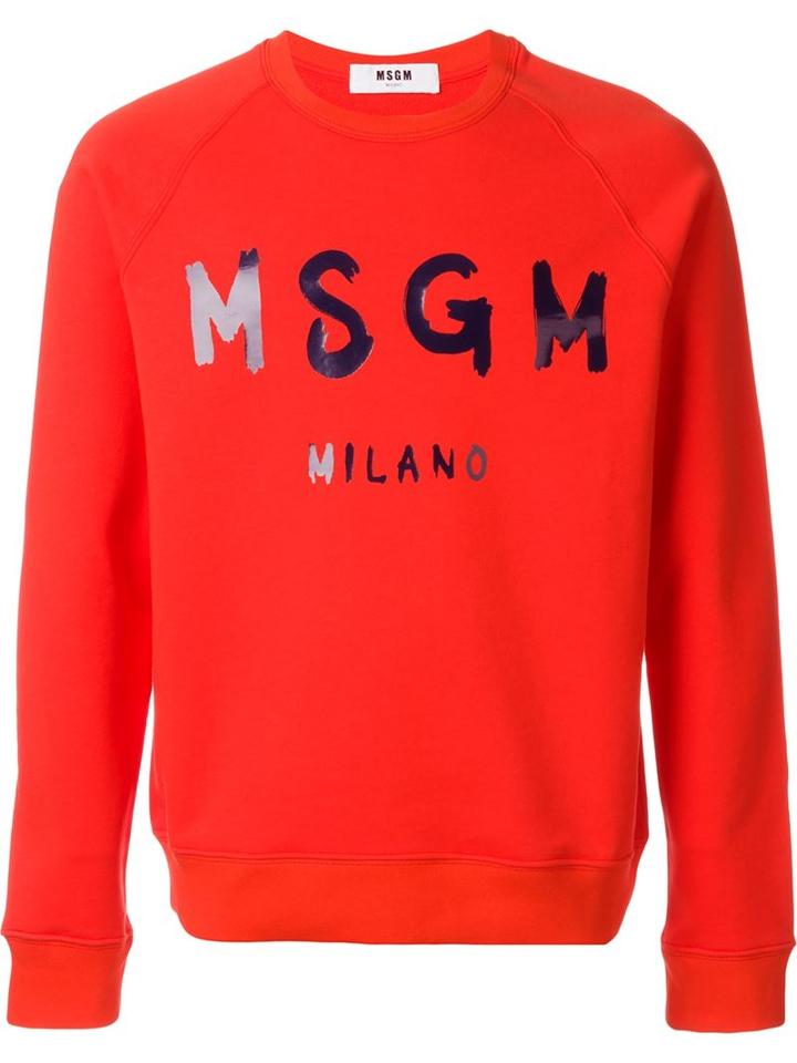 Msgm Logo Print Sweatshirt, Men's, Size: L, Yellow/orange, Cotton